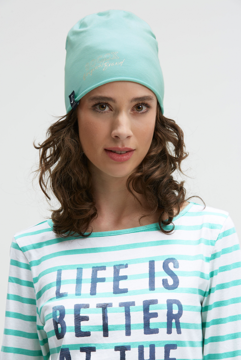 Beanie aus Jersey mit Logo Print new aqua