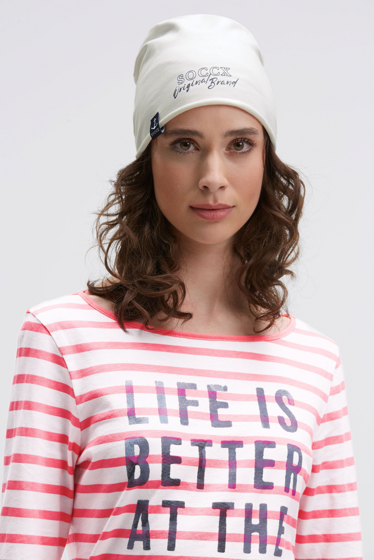 Beanie aus Jersey mit Logo Print ivory