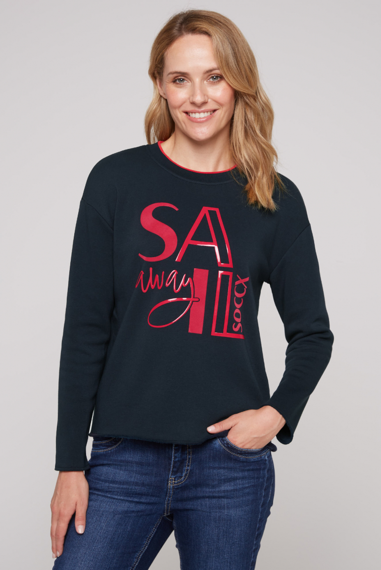 Bonded Sweatshirt mit Glossy-Print blue navy
