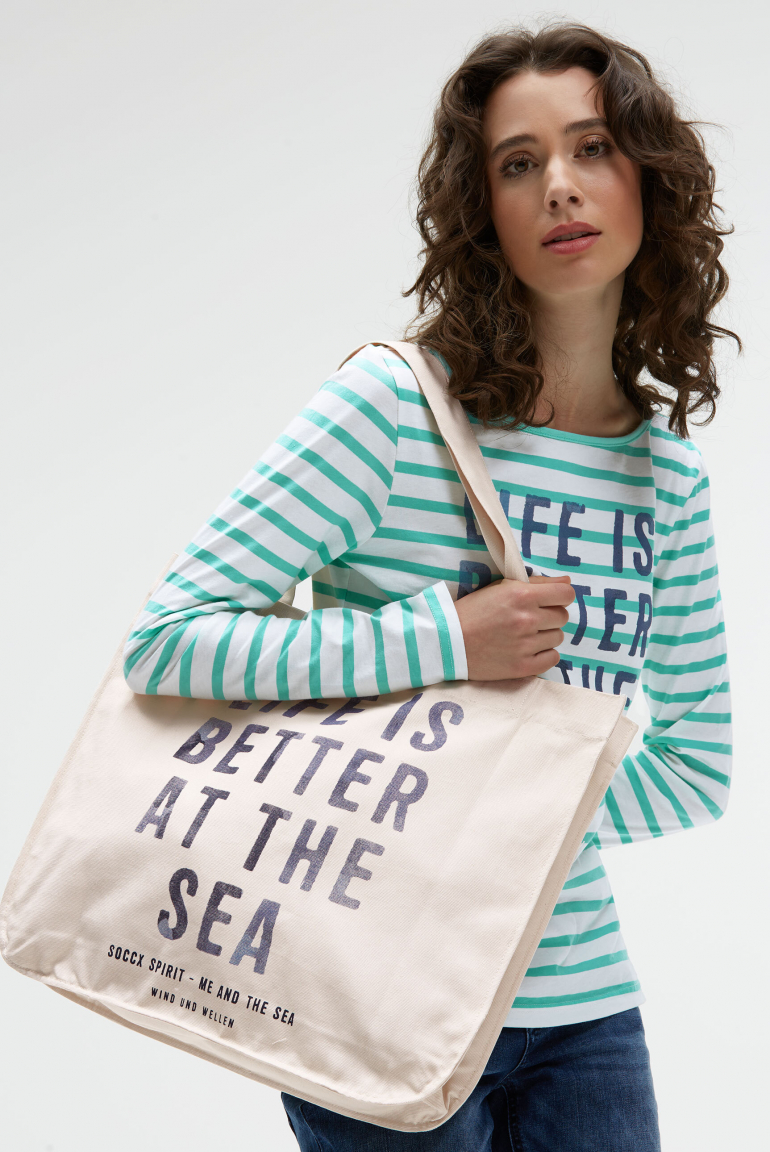 Canvas Tasche mit Label Prints ivory