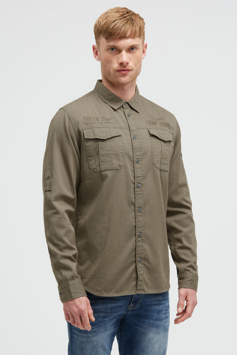 Cargohemd mit Rippstruktur und Logo-Stickereien vintage khaki