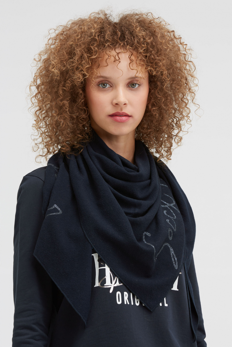Dreieckstuch aus Flauschstrick mit Glitter Print blue navy