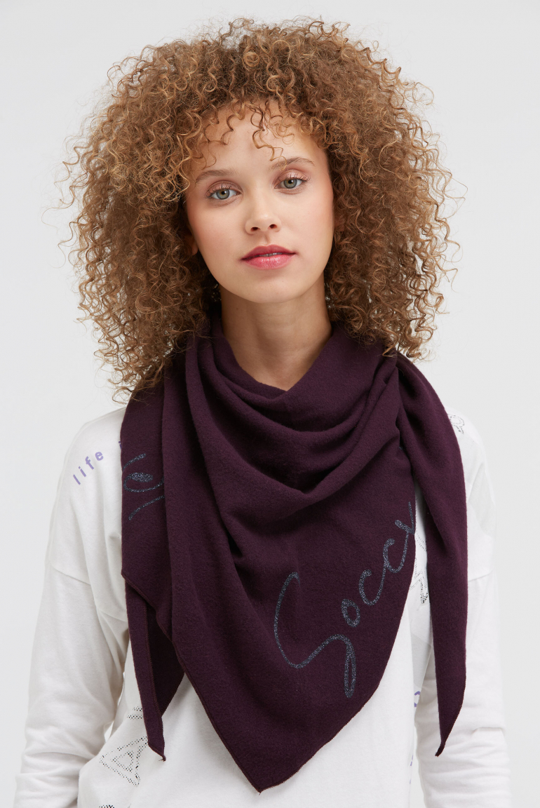 Dreieckstuch aus Flauschstrick mit Glitter Print night plum