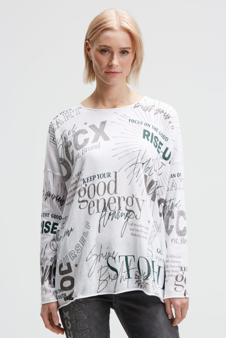 Feinstrickpullover mit All Over Print opticwhite