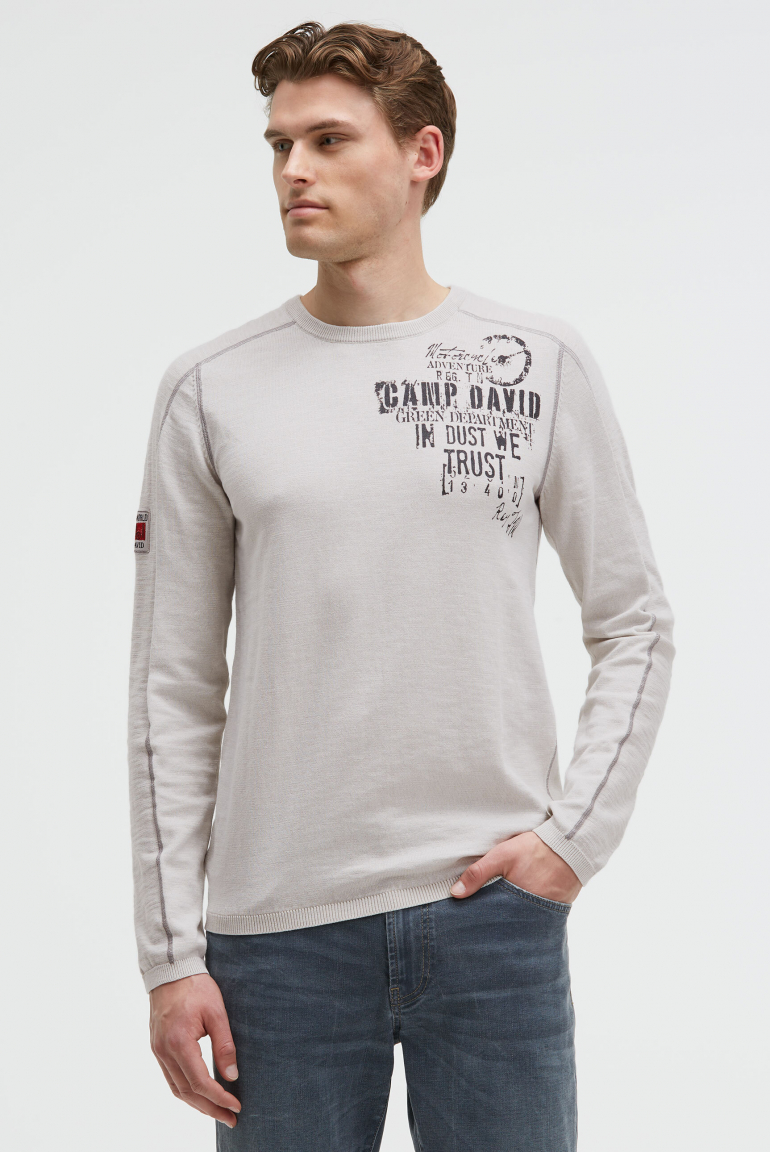 Feinstrickpullover mit Label Prints ash