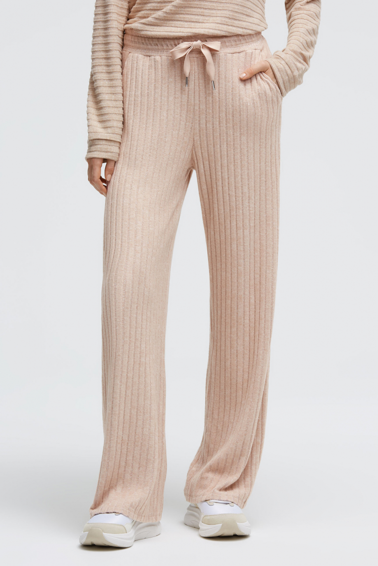Flauschstrickhose Wide Leg mit Rippstruktur sand melange