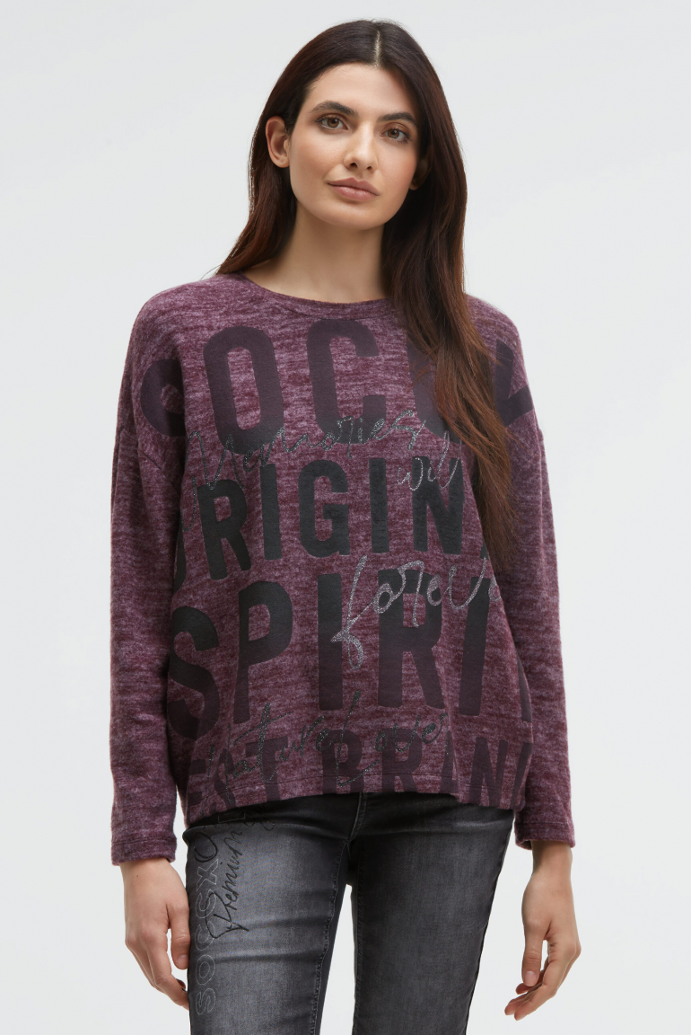 Flauschstrickpullover mit Logo Artwork night plum melange