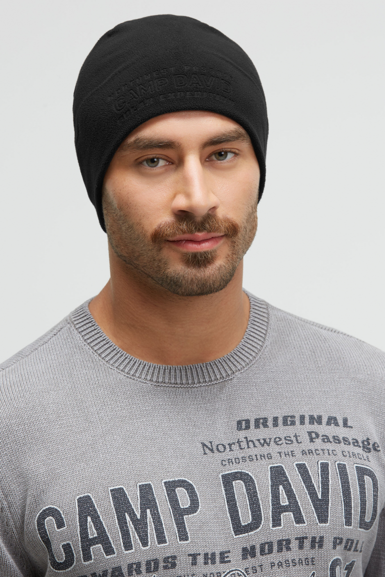Fleece Beanie mit Logo-Prägung black