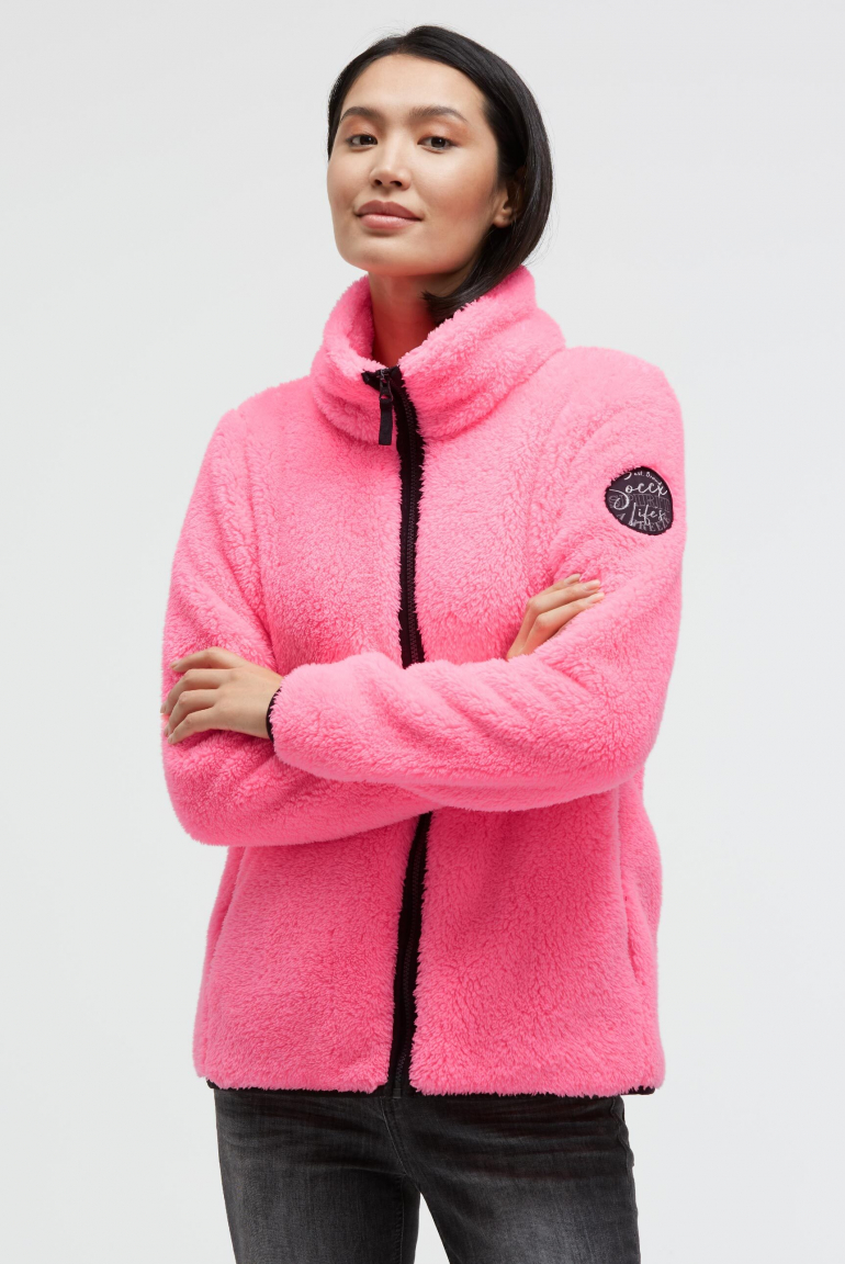 Fleecejacke mit Sherpa-Optik neon pink