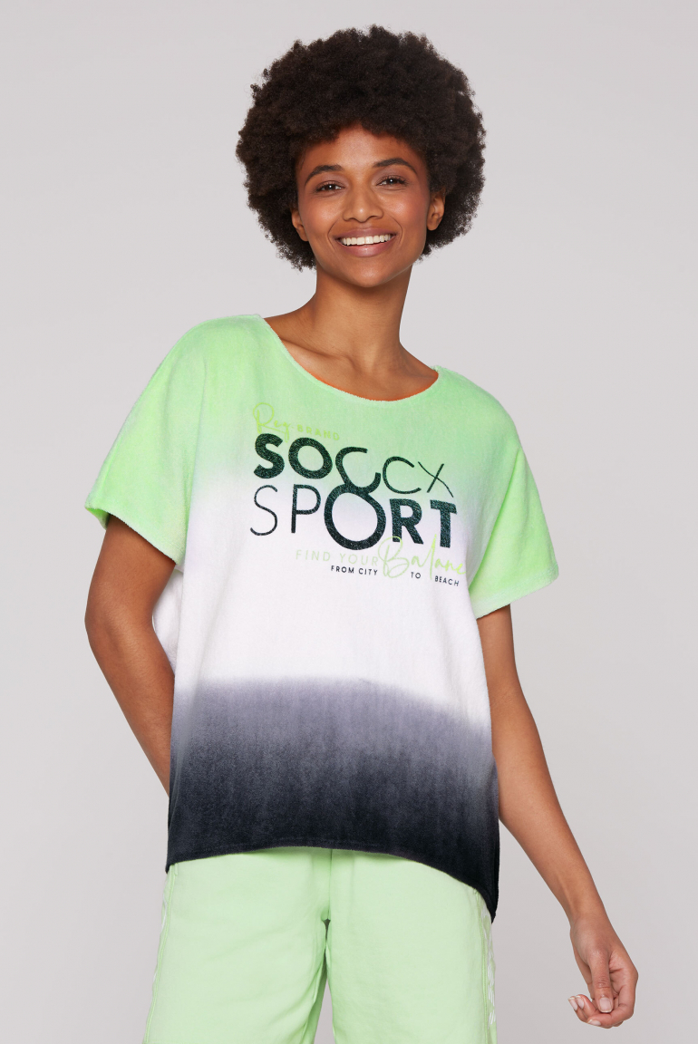 Frottee-Shirt mit Dip-Dye-Spray-Effekt peppy green / black