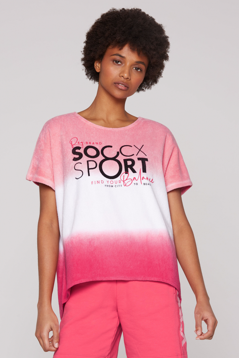 Frottee-Shirt mit Dip-Dye-Spray-Effekt light coral pink / coral pink
