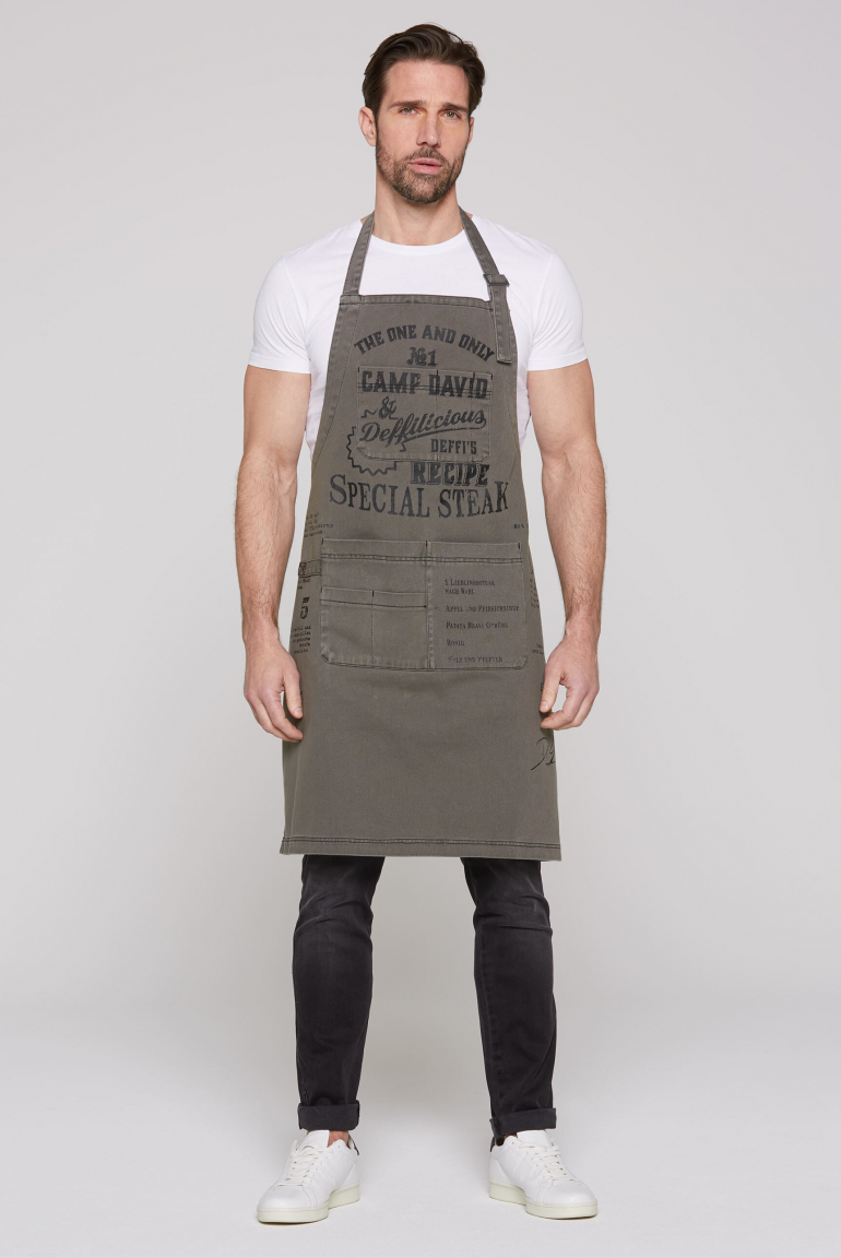 Grillschürze mit Taschen und BBQ Print grey