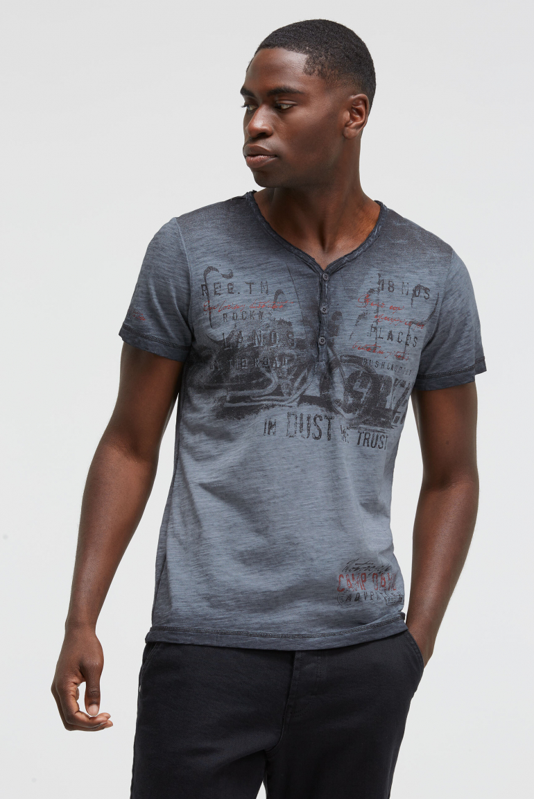 Henley-Shirt im Used Look mit Photoprint blue shades