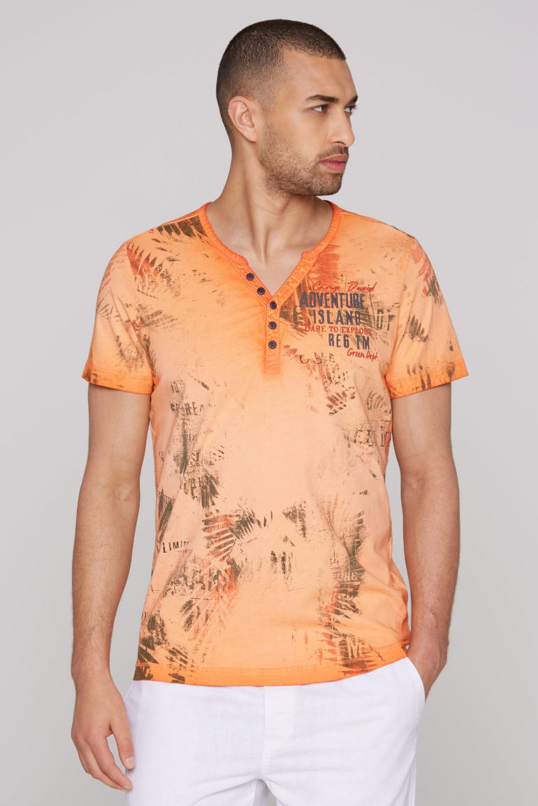 Henley-Shirt mit All Over Print und Stickereien sunstone