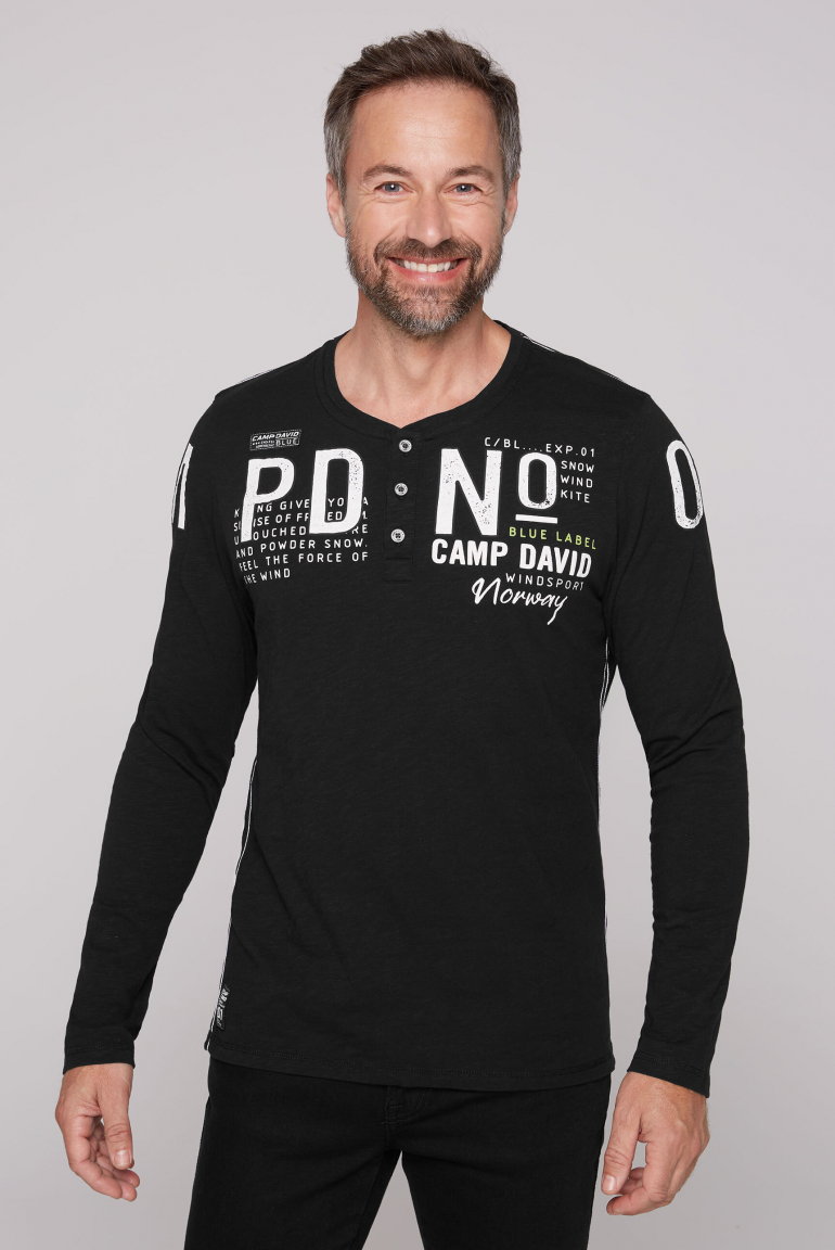 Henley-Shirt mit Logo Artwork black