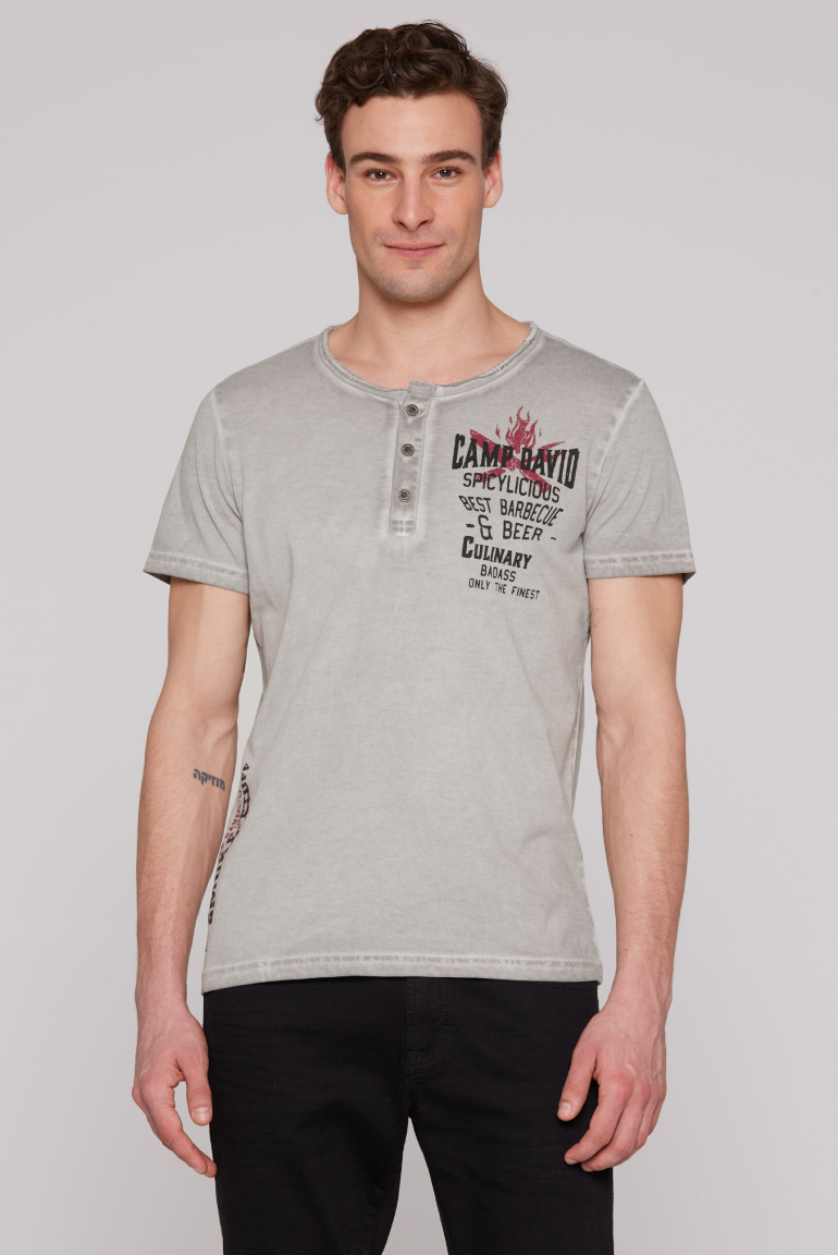 Henley-Shirt Oil Dyed mit BBQ Prints polo grey