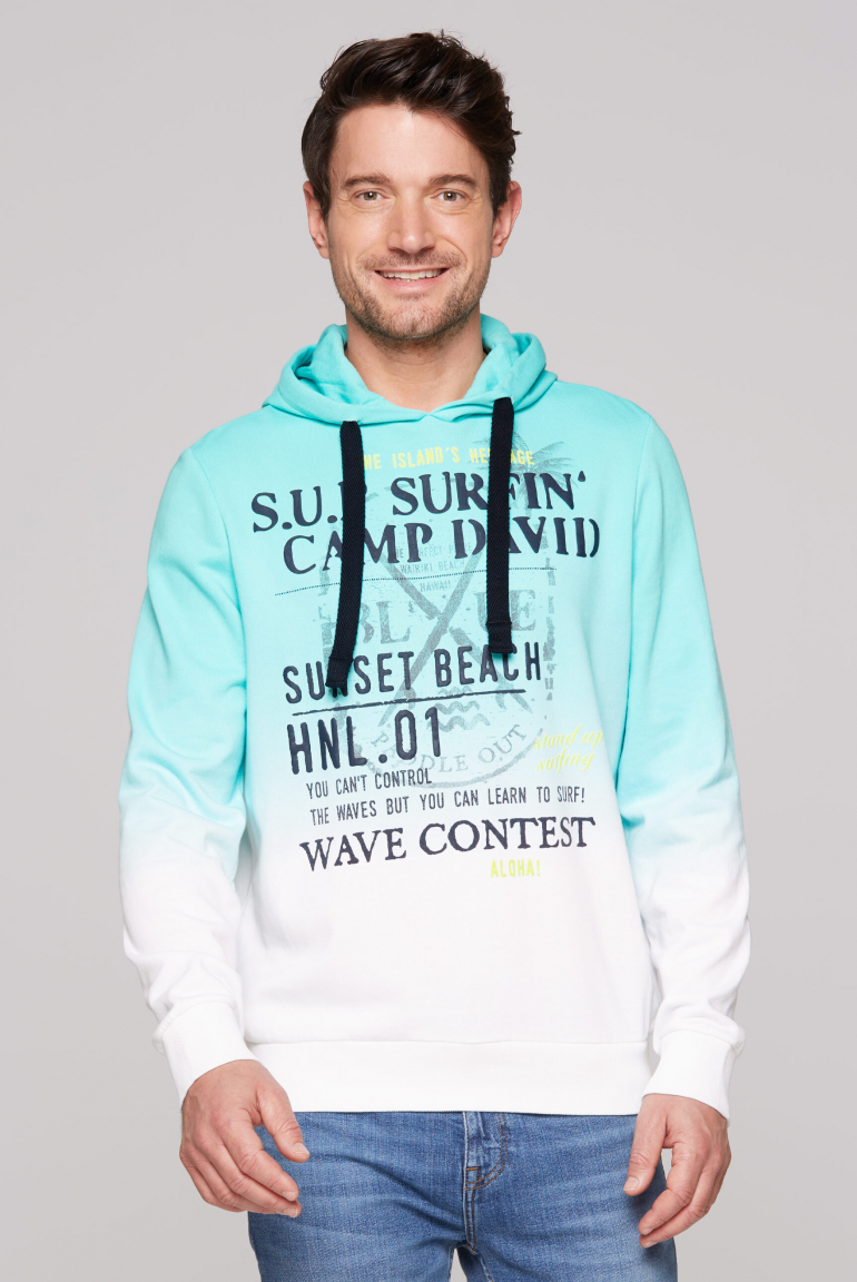 Hoodie Dip Dye mit Puffprint lagoon blue