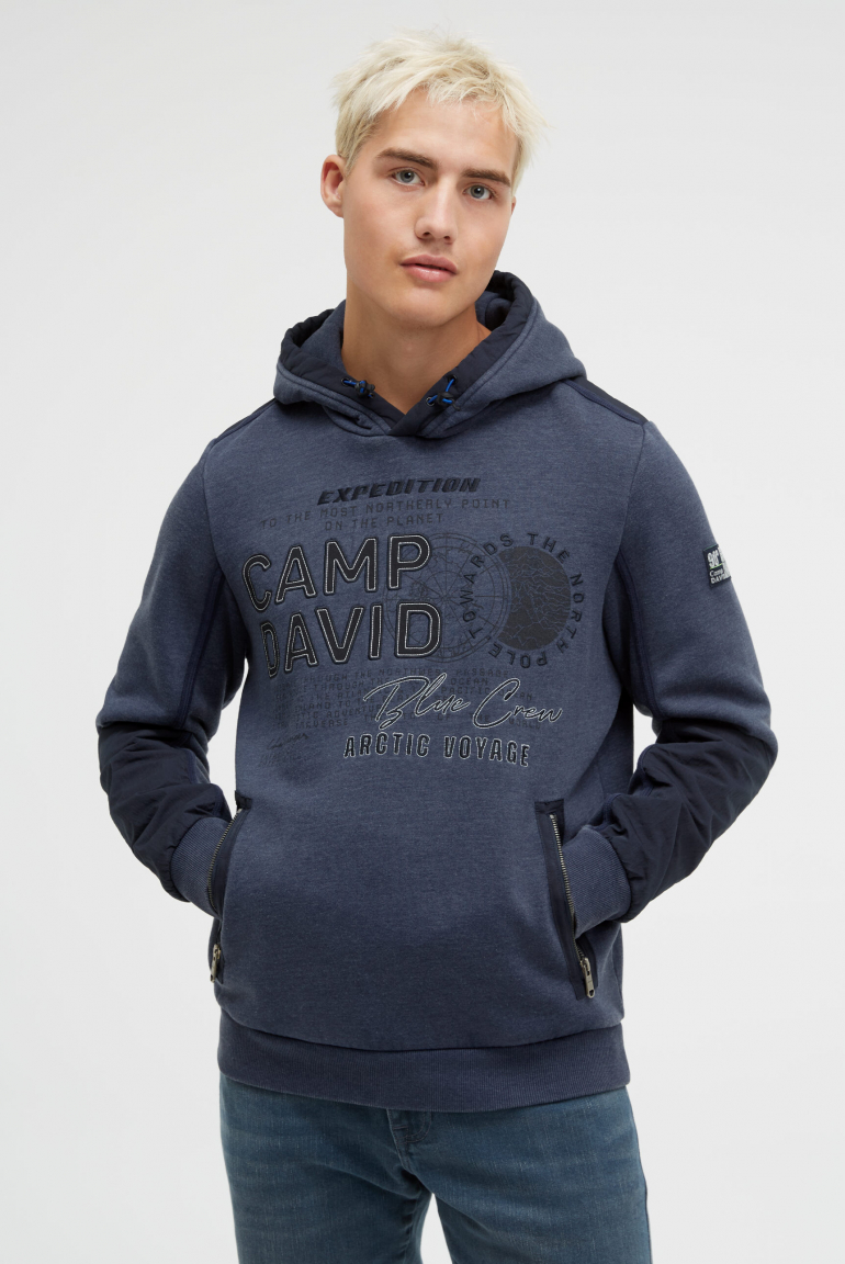 Hoodie im Materialmix mit Zippertaschen blue navy
