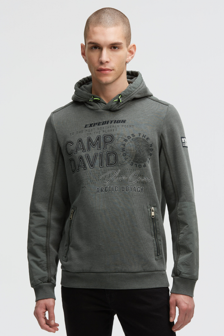 Hoodie im Materialmix mit Zippertaschen dark forest
