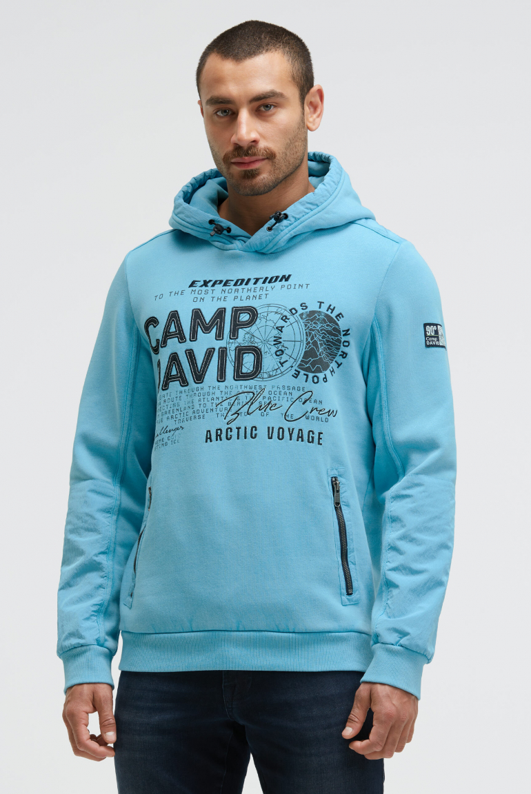 Hoodie im Materialmix mit Zippertaschen power blue