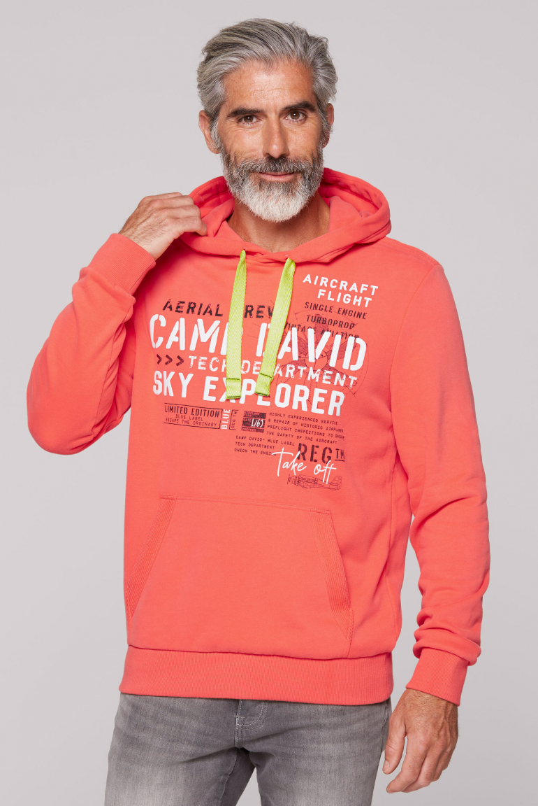Hoodie mit Artwork und Kängurutasche bright coral