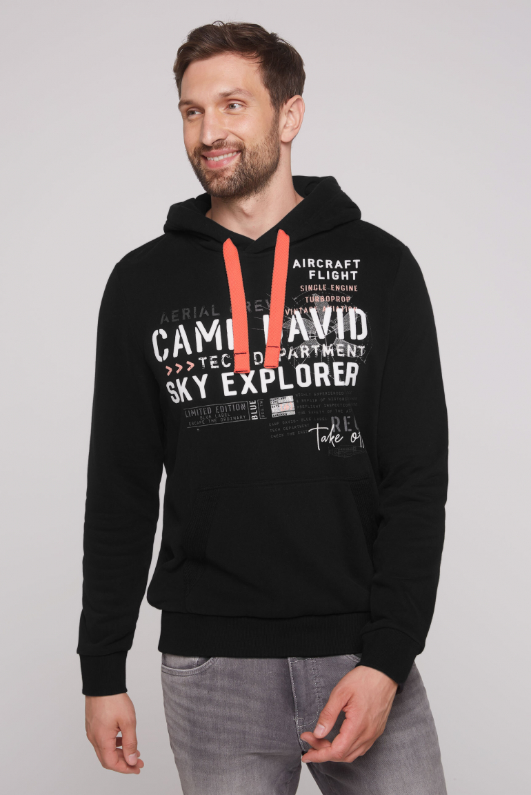 Hoodie mit Artwork und Kängurutasche black