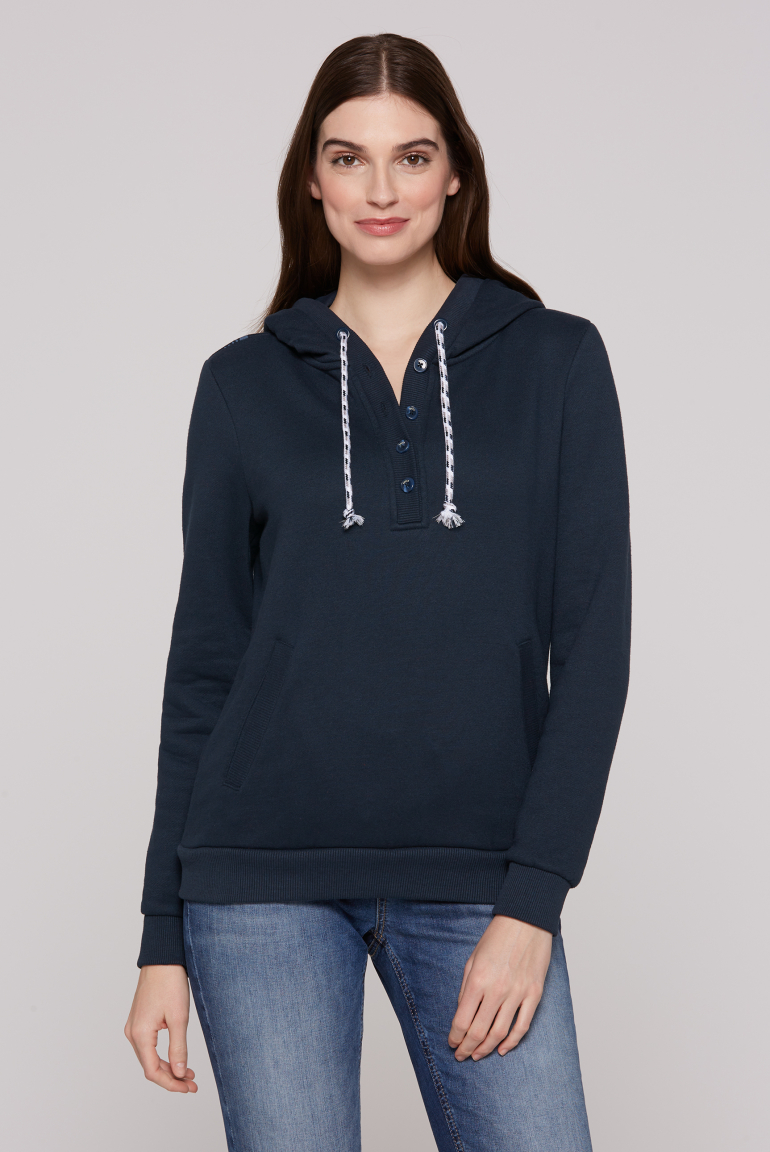 Hoodie mit Knopfleiste und Backprint blue navy