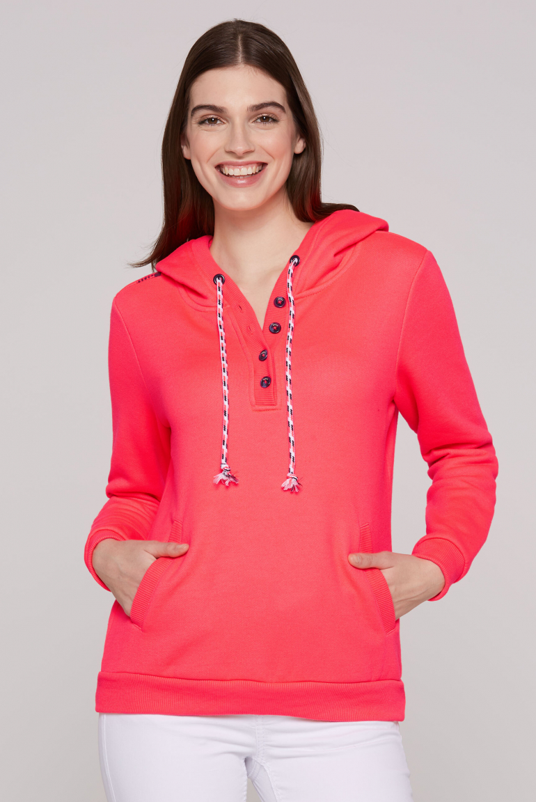 Hoodie mit Knopfleiste und Backprint flashy red