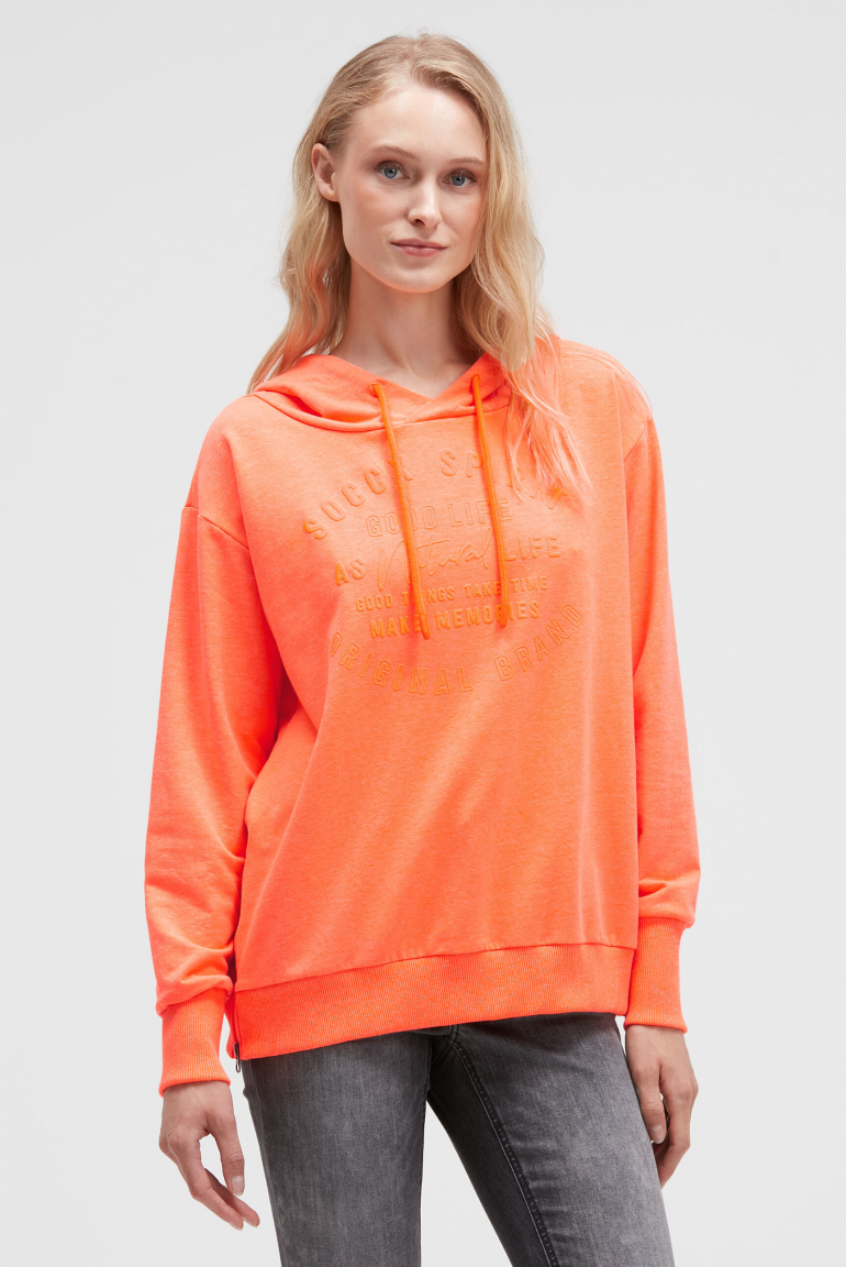 Hoodie mit tonigem Print und Zippern brilliant orange neon