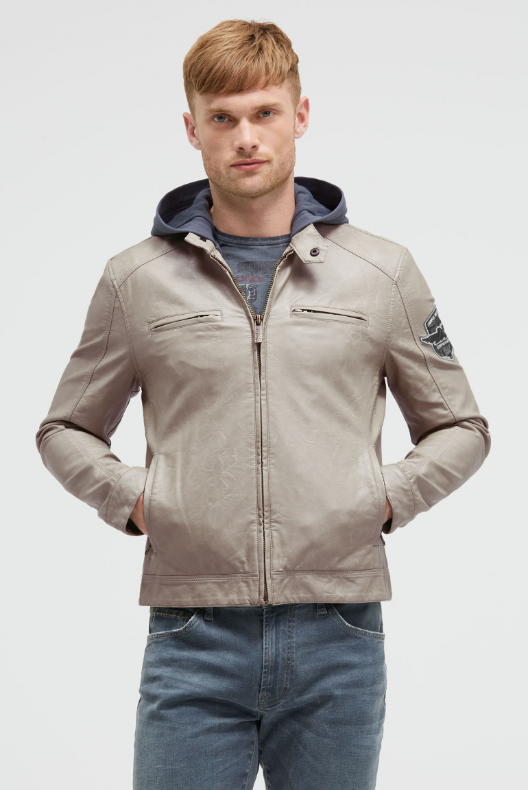 Jacke aus Kunstleder mit abknöpfbarer Sweatkapuze dark ash