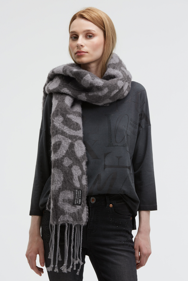 Jacquard-Schal mit Fransen smart grey