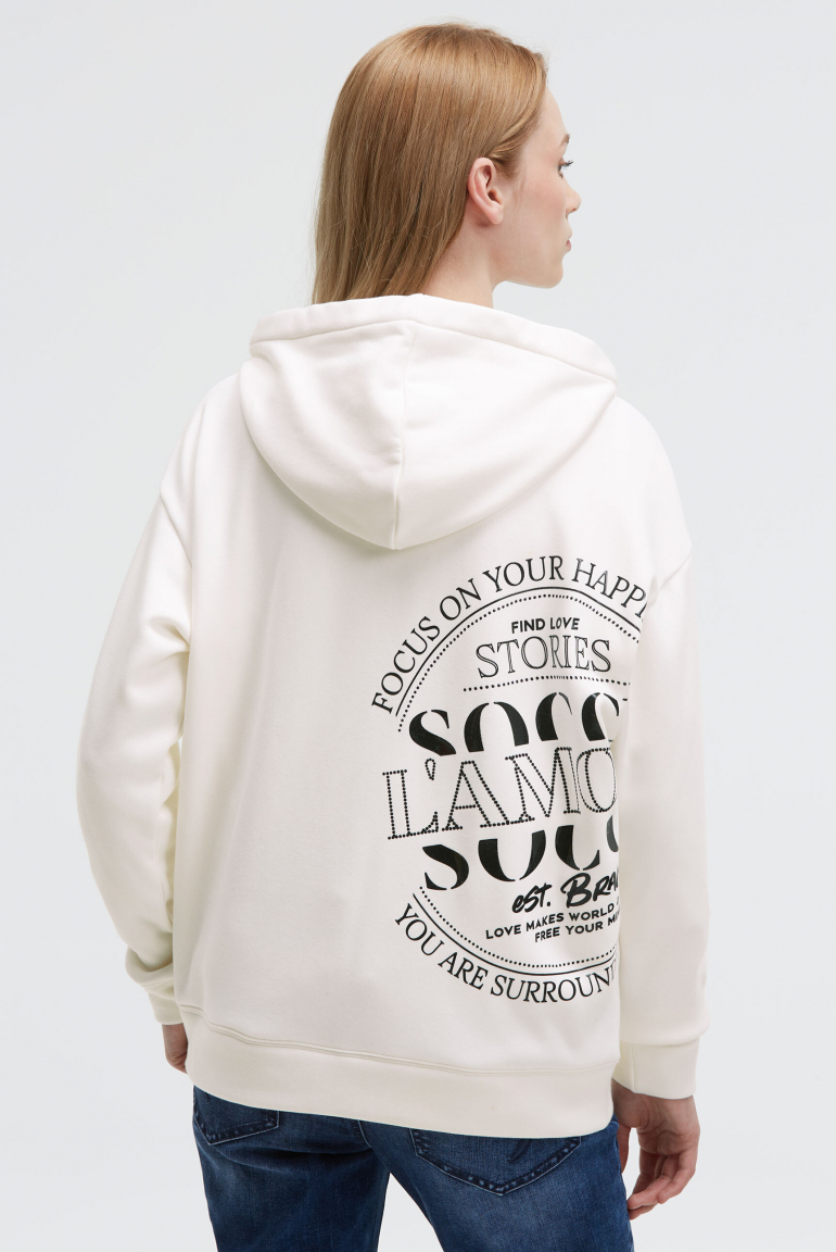 Kapuzensweatjacke mit Glossy-Rücken-Artwork ivory