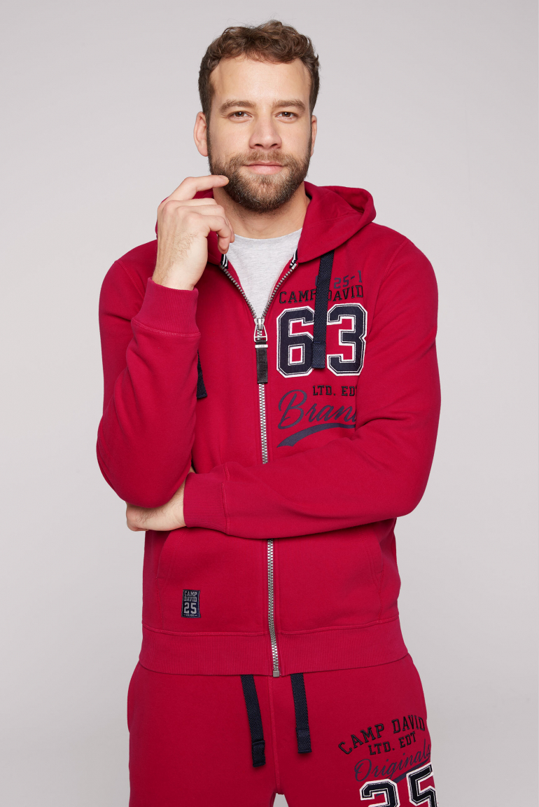 Kapuzensweatjacke mit Retro-Artwork royal red