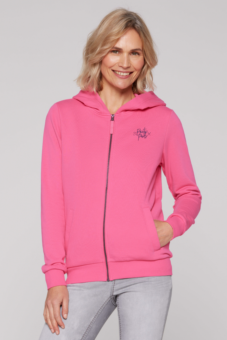Kapuzensweatjacke mit Rücken-Print pink