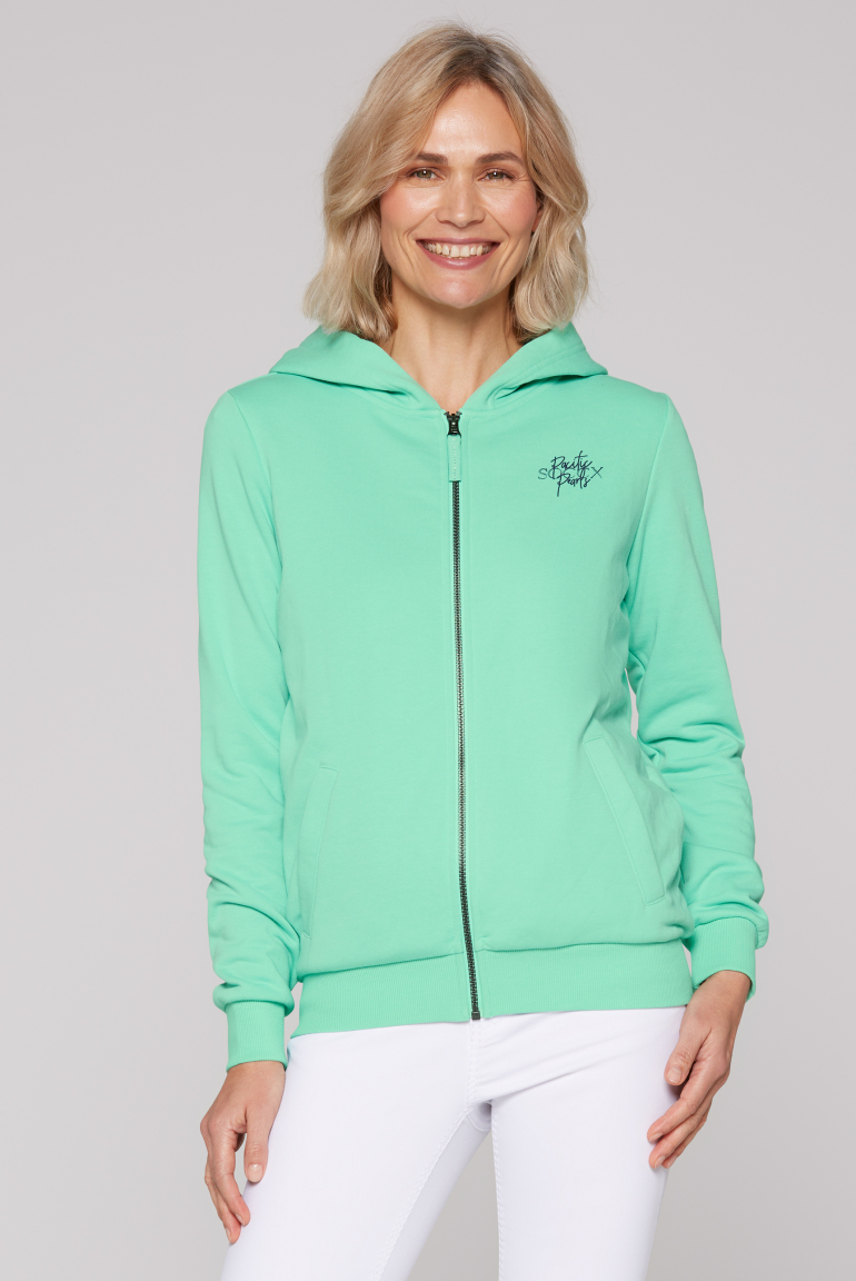 Kapuzensweatjacke mit Rücken-Print mint leaf