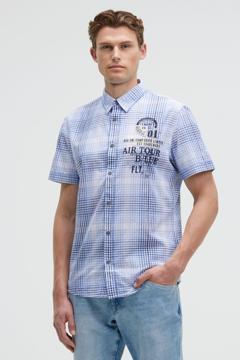 Karohemd Kurzarm mit Label-Applikationen blue