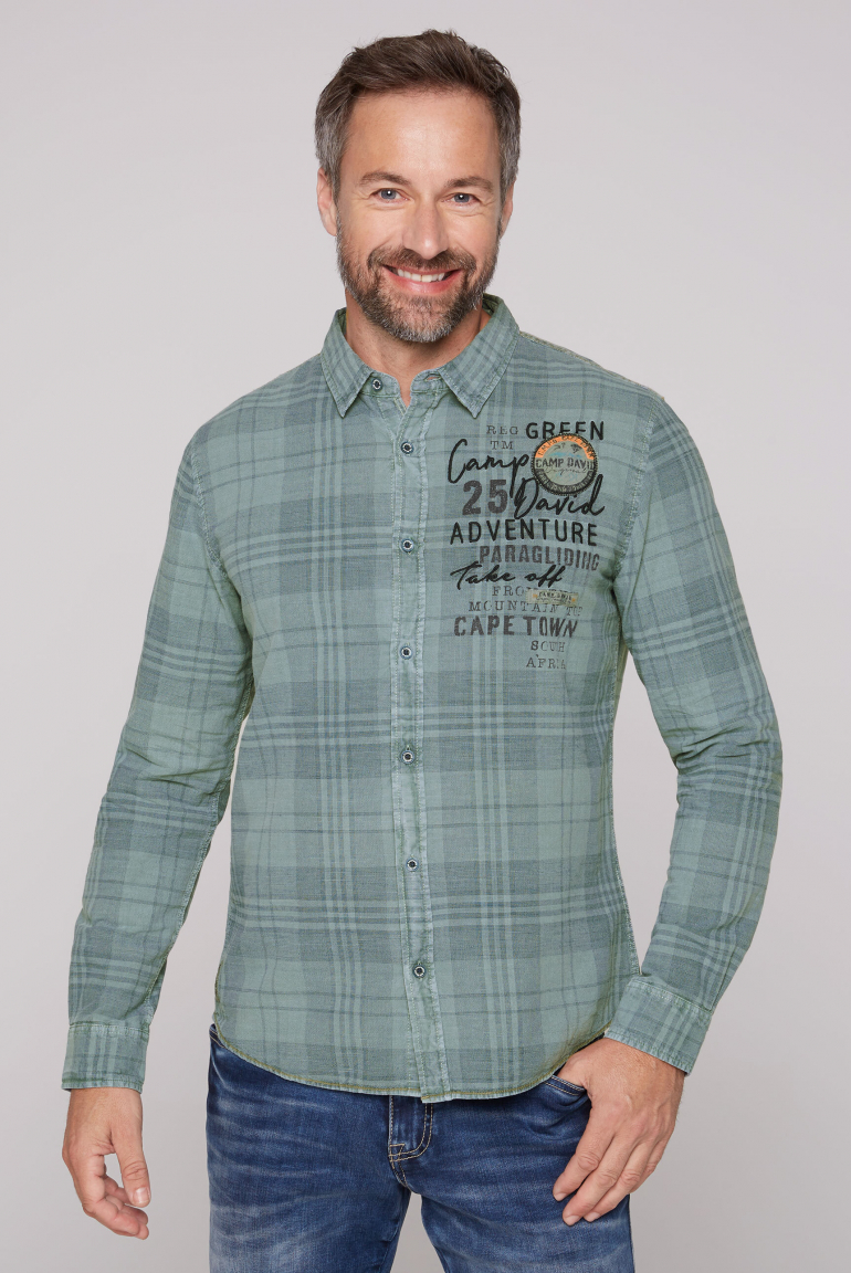 Karohemd mit Label-Applikationen teal