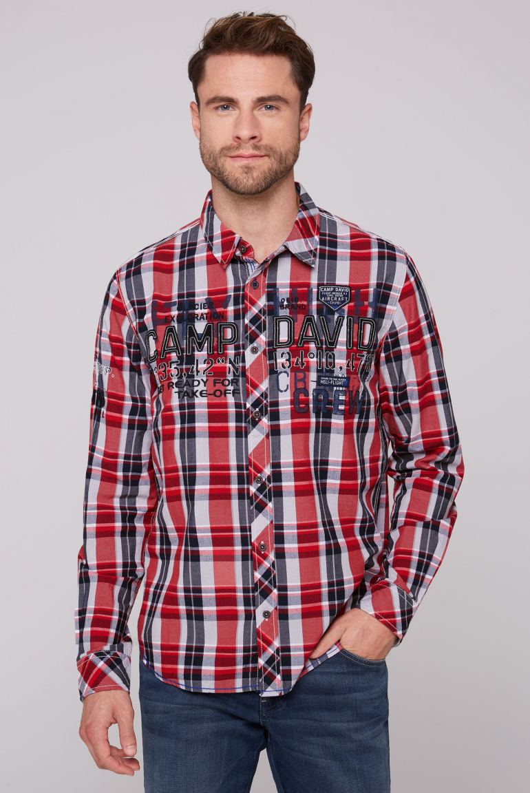 Karohemd mit Label-Applikationen flight red