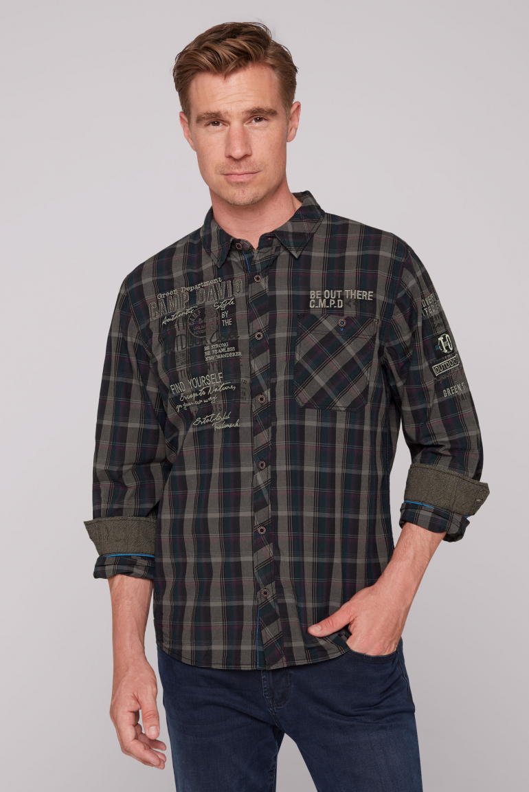 Karohemd mit Label-Applikationen black