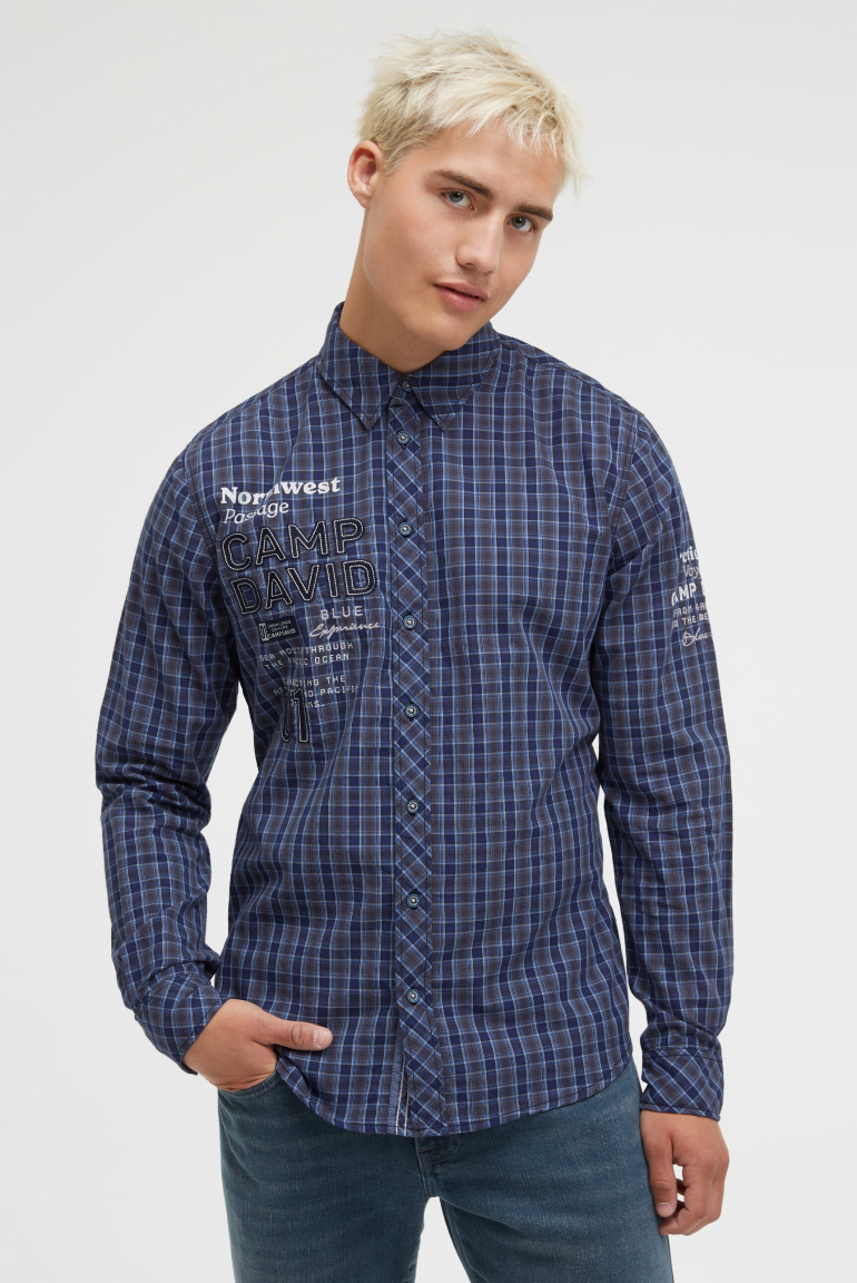 Karohemd mit Label-Applikationen blue navy