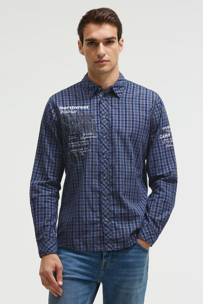 Karohemd mit Label-Applikationen blue navy