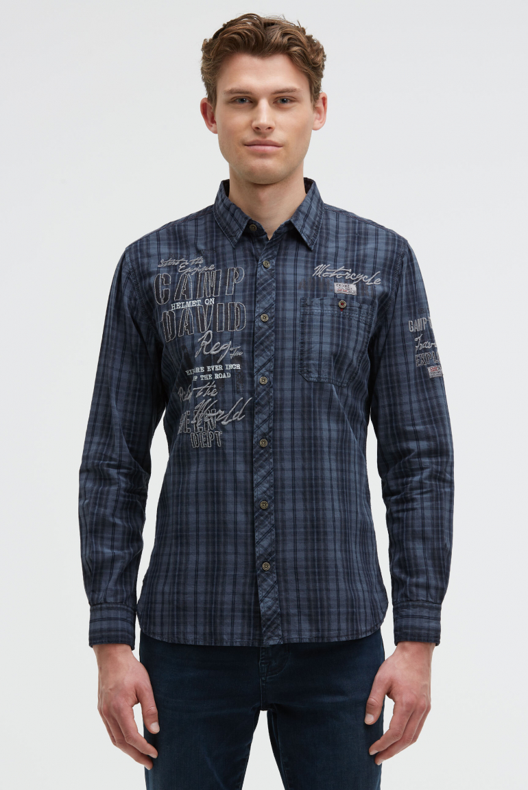 Karohemd mit Prints, Patches und Stickereien blue shades