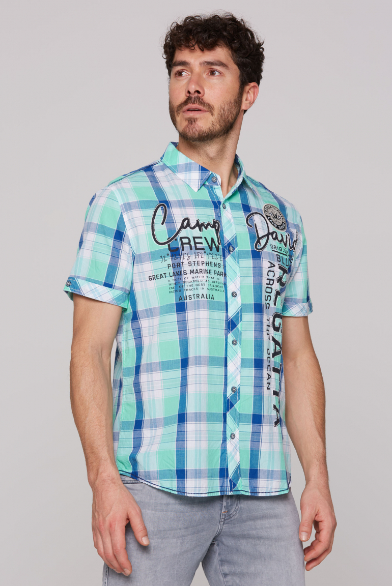 Kurzarm-Karohemd mit Label-Applikationen mint leaf
