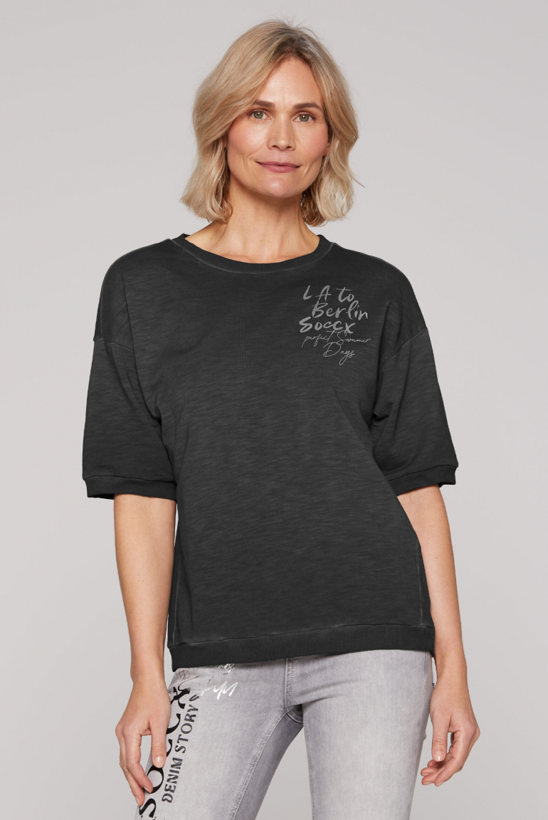 Kurzarm-Sweatshirt mit Label Print black