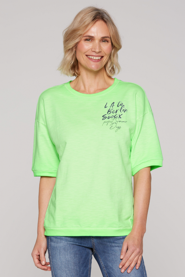 Kurzarm-Sweatshirt mit Label Print neon green