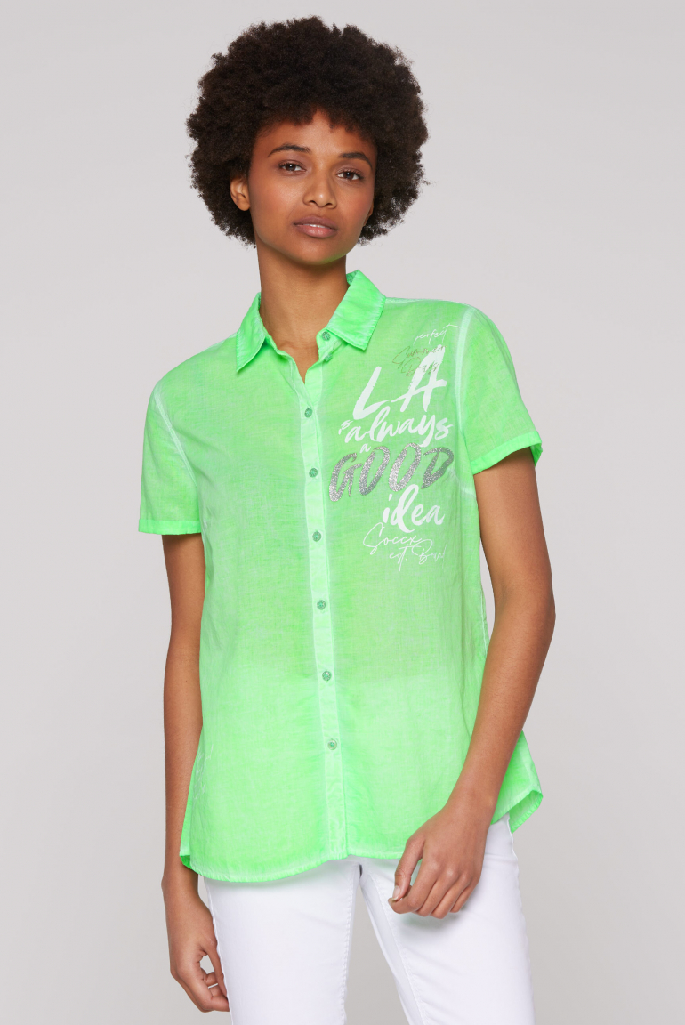 Kurzarmbluse Inside Oil Dyed mit Artwork neon green