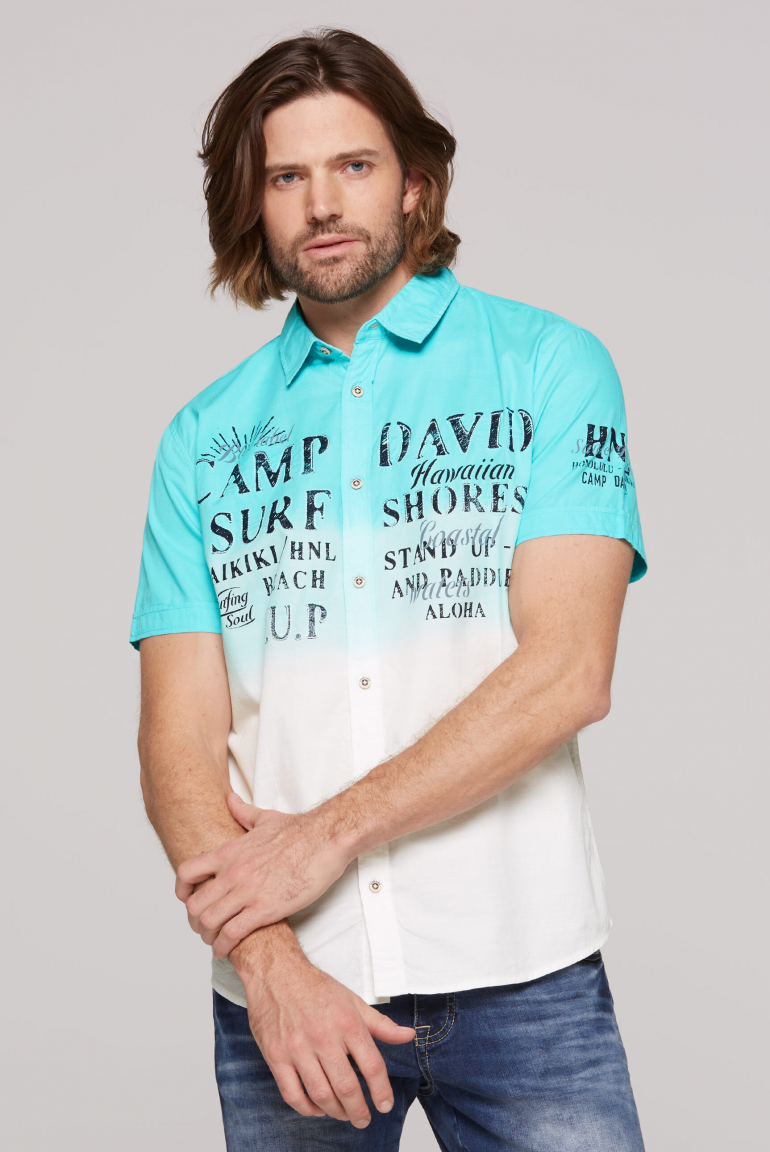 Kurzarmhemd Dip Dye mit Artworks lagoon blue