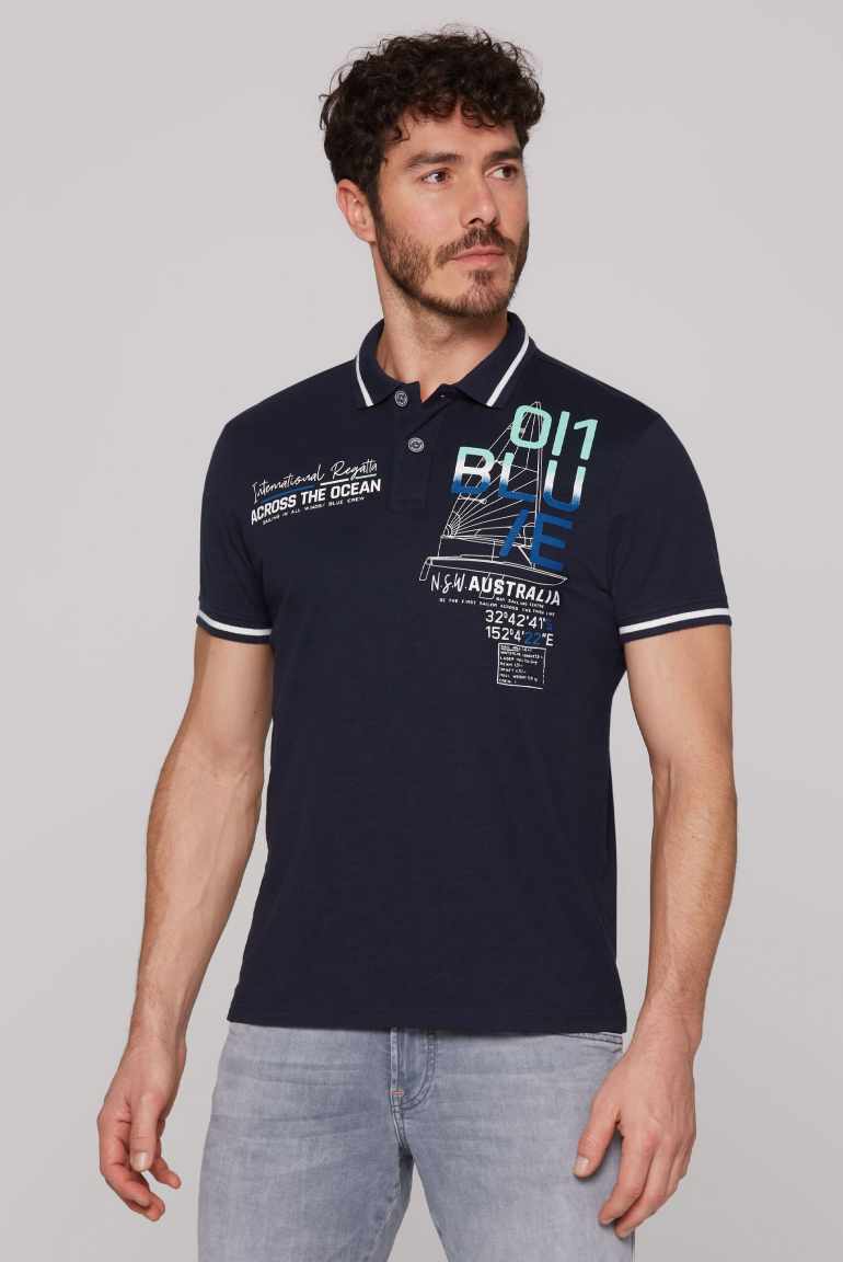 Kurzarmpolo mit Sailing Print blue navy