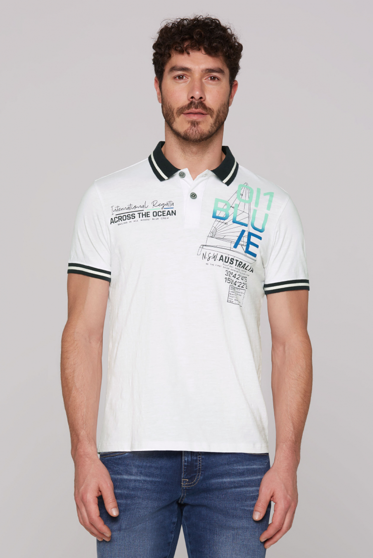 Kurzarmpolo mit Sailing Print opticwhite