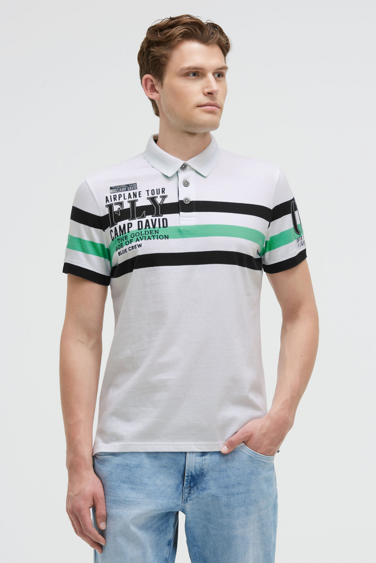 Kurzarmpolo mit Streifen-Design und Artworks opticwhite